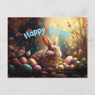 Cartão Postal De Festividades Coelho da Páscoa feliz com ovos de Páscoa
