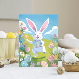 Cartão Postal De Festividades Coelho da Páscoa | Flor Silvestre Pastel Cute da P