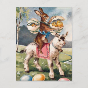 Cartão Postal De Festividades Coelho da Páscoa Frango Ovo Pintado Cabra