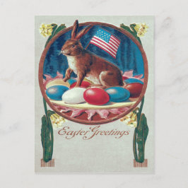 Cartão Postal De Festividades Coelho da Páscoa Ovo Colorido Bandeira Americana
