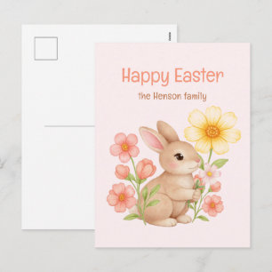 Cartão Postal De Festividades Coelho de Aquarela Personalizado Feliz Páscoa 