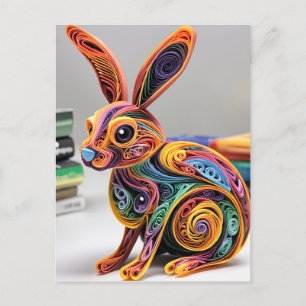 Cartão Postal De Festividades Coelho de Enchimento De Papel Belamente Feliz