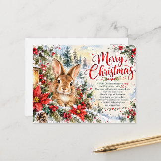 Cartão Postal De Festividades Coelho de Natal – Aquarela Florestal de Coração