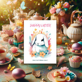 Cartão Postal De Festividades Coelho de Orelha Caída Primavera Flores Aquarela P
