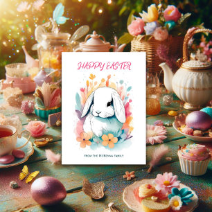 Cartão Postal De Festividades Coelho de Orelha Caída Primavera Flores Aquarela P