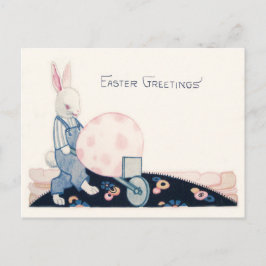 Cartão Postal De Festividades Coelho de Páscoa Carrinho de Mão Ovo