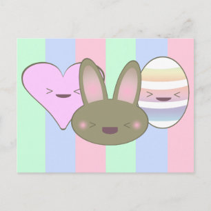 Cartão Postal De Festividades Coelho de Páscoa de Chocolate Kawaii, Ovo, Coração