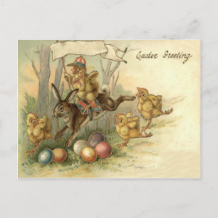 Cartão Postal De Festividades Coelho de Páscoa Frango Ovo Pintado Bandeira
