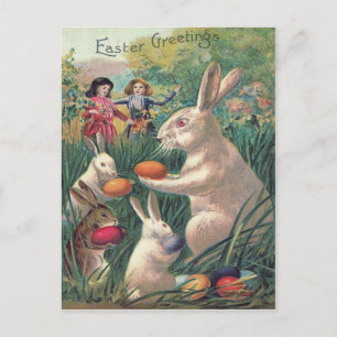 Cartão Postal De Festividades Coelho de Páscoa Ovo Colorido Mulheres Vitorianas