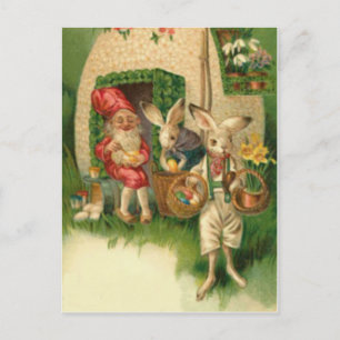 Cartão Postal De Festividades Coelho de Páscoa Ovo Pintado Flor Gnome