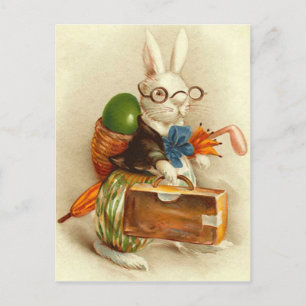 Cartão Postal De Festividades Coelho de Páscoa Vagabundo Mala de Ovos Coloridos