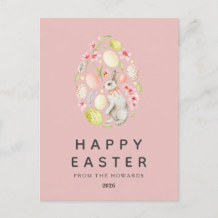 Cartão Postal De Festividades Coelho Floral Simples Moderno Elegante Feliz Pás