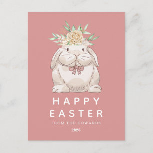 Cartão Postal De Festividades Coelho Floral Simples Moderno Elegante Feliz Pás