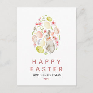 Cartão Postal De Festividades Coelho Floral Simples Moderno Elegante Feliz Pás