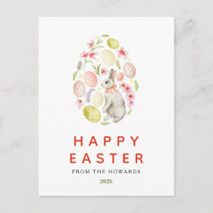 Cartão Postal De Festividades Coelho Floral Simples Moderno Elegante Feliz Pás