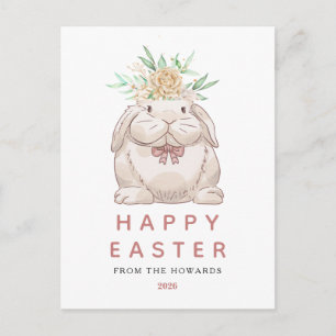 Cartão Postal De Festividades Coelho Floral Simples Moderno Elegante Feliz Pás