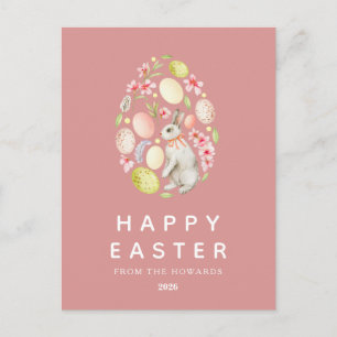 Cartão Postal De Festividades Coelho Floral Simples Moderno Elegante Feliz Pás