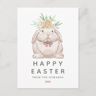 Cartão Postal De Festividades Coelho Floral Simples Moderno Elegante Feliz Pás