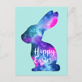 Cartão Postal De Festividades Coelho Galáxico de Aquarela | Páscoa