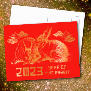 Cartão Postal De Festividades Coelho Zodíaco Chinês Ano Novo Lunar