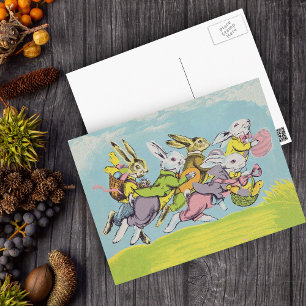 Cartão Postal De Festividades Coelhos de Pastel em páscoa