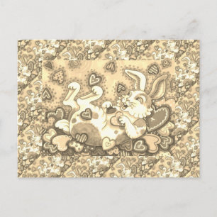 CARTÃO POSTAL DE FESTIVIDADES COELHOS E CORAÇÕES COLORIDAS CHOVANDO DIAS DE OS N