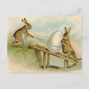Cartão Postal De Festividades Coelhos e ovo antigos velhos do felz pascoa do