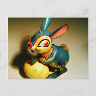 Cartão Postal De Festividades coelhos toalha e ovo amarelo páscoa