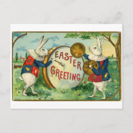 Cartão Postal De Festividades Coelhos tocando tambor saudações de Páscoa antiga