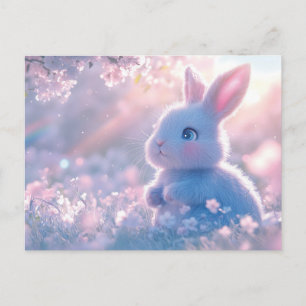 Cartão Postal De Festividades Coelhozinho Adorável em um Campo de Flores