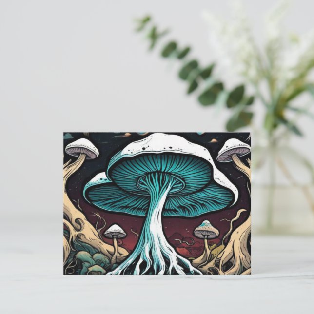 Cartão Postal De Festividades Cogumelos de pintura na selva personalizados (Em pé/Frente)