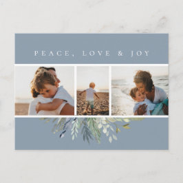 Cartão Postal De Festividades Colagem azul da foto da folha do inverno