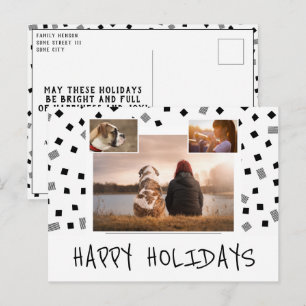 Cartão Postal De Festividades Colagem de 3 Fotos Black White Happy Holidays