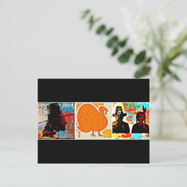 Cartão Postal De Festividades Colagem de Arte Moderna de Ação de Graças (Em pé/Frente)