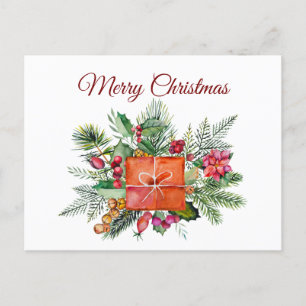 Cartão Postal De Festividades Colagem de Feriado de Aquarelas de Natal Merry