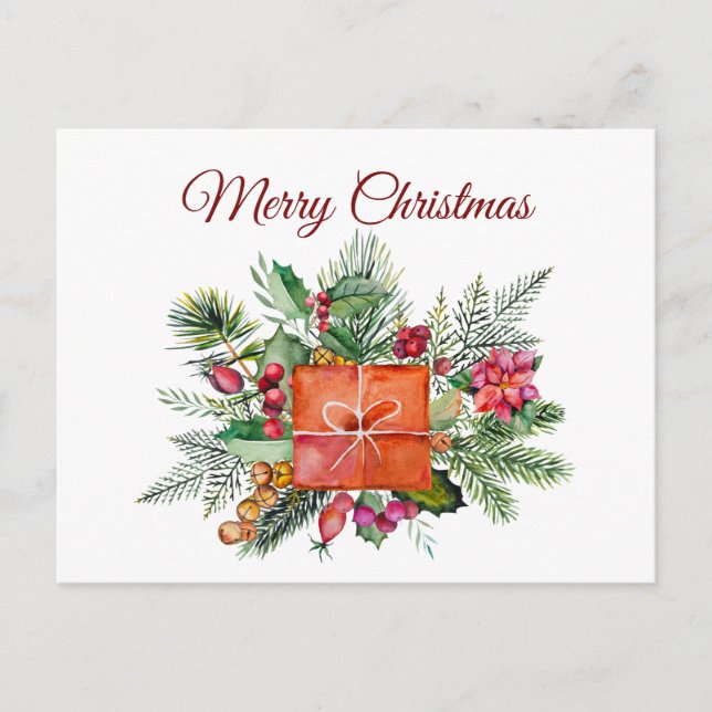 Cartão Postal De Festividades Colagem de Feriado de Aquarelas de Natal Merry (Frente)