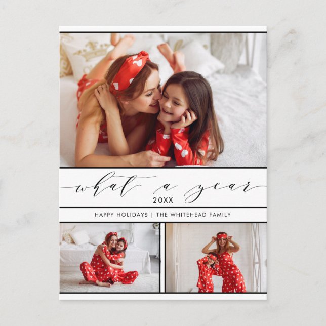 Cartão Postal De Festividades Colagem de Fotografias Branca de 3 Anos Moderna (Frente)