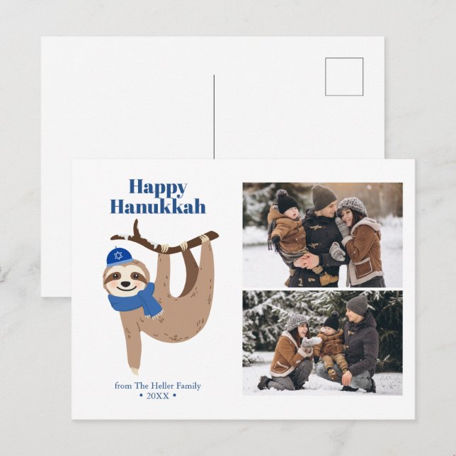 Cartão Postal De Festividades Colagem de Fotografias Cute Hanukkah Sloth 2 (Frente/Verso)