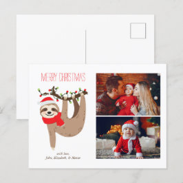 Cartão Postal De Festividades Colagem de Fotografias de Belo Natal Sloth 2