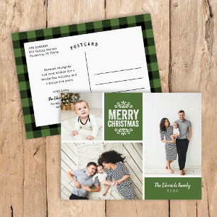 Cartão Postal De Festividades Colagem de Fotografias Rustic Green Felry Christma