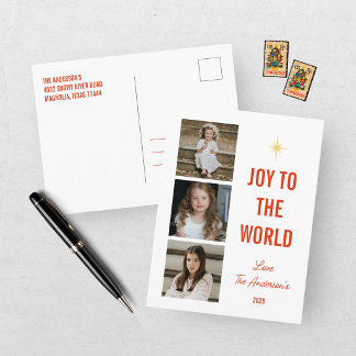 Cartão Postal De Festividades Colagem de Fotos Alegria Moderna para o Mundo