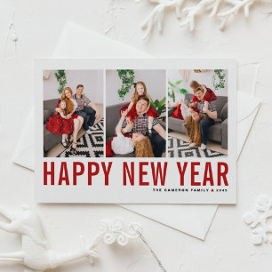 Cartão Postal De Festividades Colagem de Fotos com Tipografia Vermelha Feliz Ano