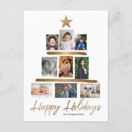 Cartão Postal De Festividades Colagem de Fotos da Árvore de Natal Dourada para F