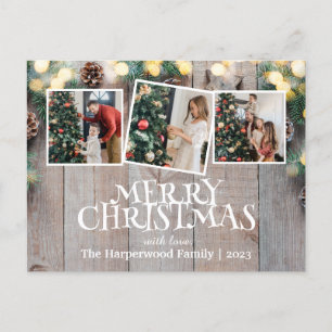 Cartão Postal De Festividades Colagem de Fotos da Família de Natal Rustic Elegan