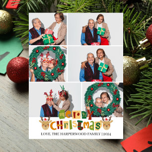 Cartão Postal De Festividades Colagem de Fotos da Família de Rena de Natal Elega