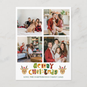 Cartão Postal De Festividades Colagem de Fotos da Família de Script de Reindeer