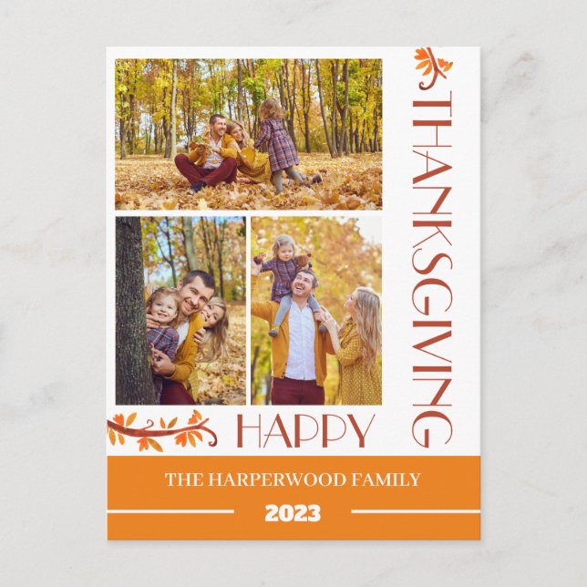 Cartão Postal De Festividades Colagem de Fotos da Família Moderno Floral de Ação (Frente)