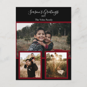 Cartão Postal De Festividades Colagem de Fotos da Família Preto Burgundy Branco 