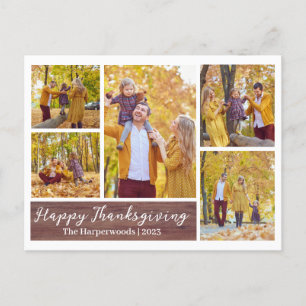 Cartão Postal De Festividades Colagem de fotos da família Rustic Wood, Ação de G