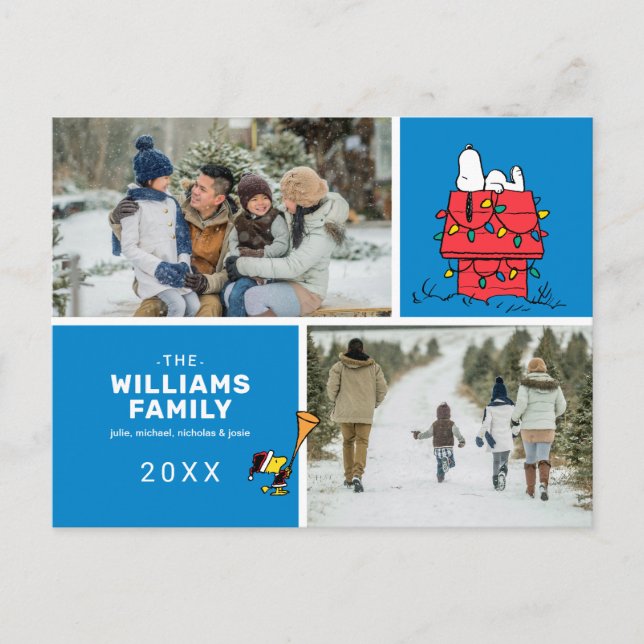 Cartão Postal De Festividades Colagem de Fotos da Família Snoopy Doghouse de Nat (Frente)